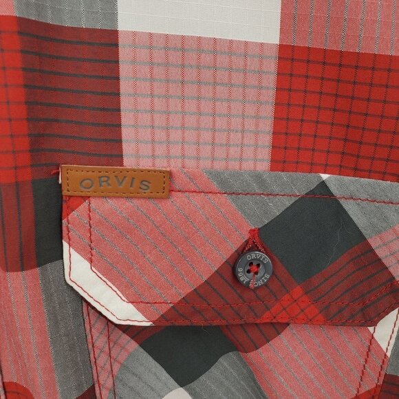 Orvis Plaid Flannel Shirt Short Sleeve Button Down Collar Pockets Mens Large - Picture 4 of 10
